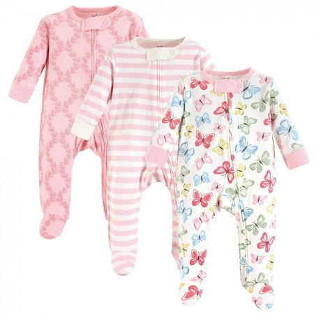 UPC: 0660168667165 | Touched by Nature Baby Girl Organic Cotton Zipper Sleep and Play 3pk  Butterflies  6-9 Months