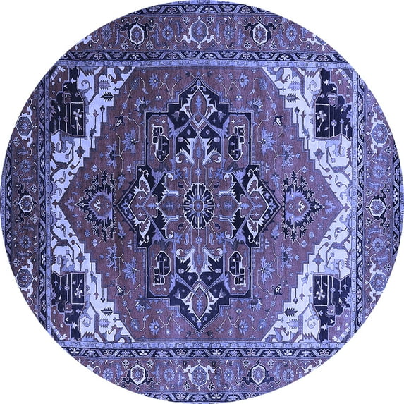 Ahgly Company Machine Washable Indoor Round Persian Blue Traditional Area Rugs, 7' Round