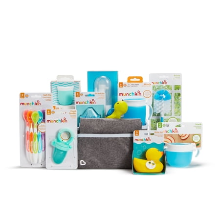 Munchkin® Hello Baby Gift Basket, Great for Baby Showers, Includes 12 Baby Products, Blue, Unisex