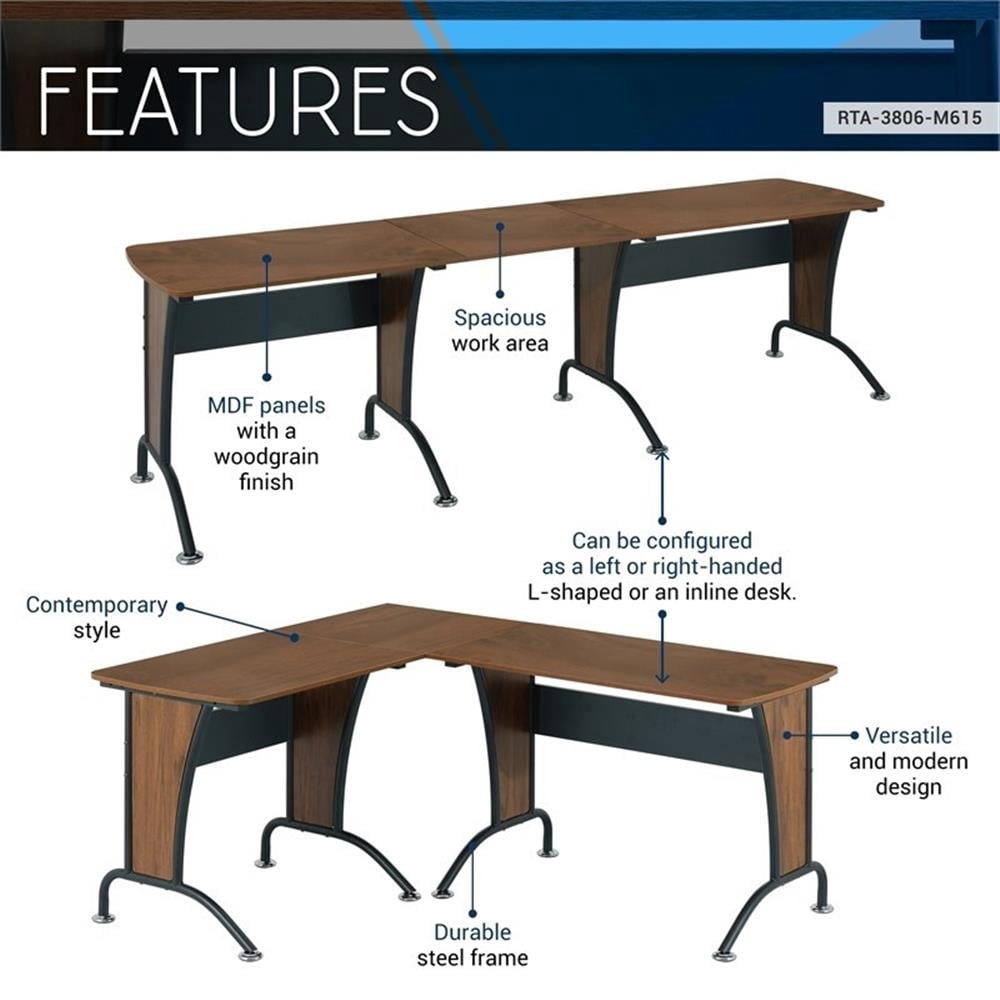 Scranton & Co Wood and Metal L-Shaped Computer Desk in Mahogany