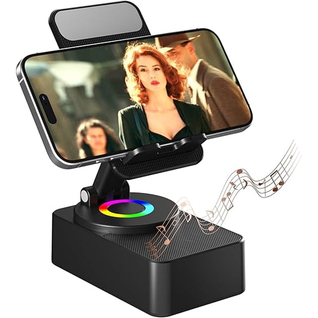 Soporte para Celular con Altavoz Bluetooth y Base Antideslizante, Sonido Surround HD, LED Integrado - Perfecto para Hogar y Exterior, Compatible con iPhone