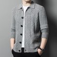thumbnail image 4 of Cárdigan de lana 100 % para hombre, suéter informal de invierno con solapas gruesas y botonadura sencilla, chaqueta holgada para hombre, 4 of 4