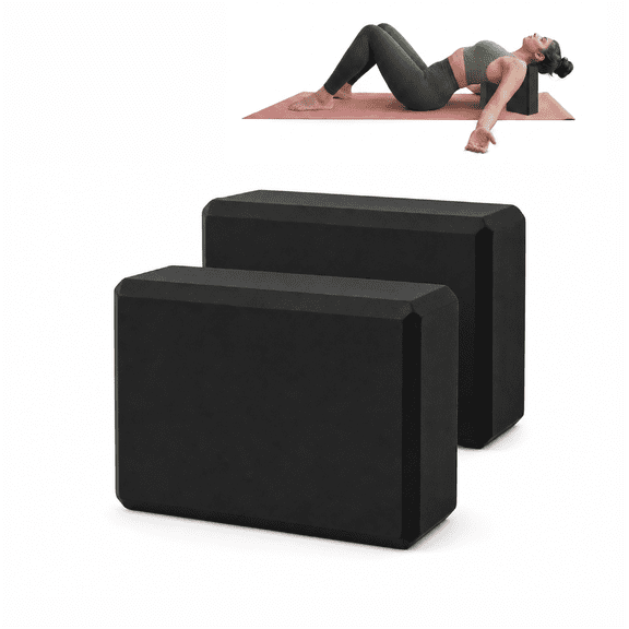 2-Pack EVA Foam Yoga Blocks, 9 x 6 x 3 Inch Lightweight Exercise Bricks for Yoga, Pilates, Stretching, and Flexibility Practice (Black)