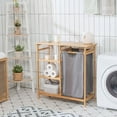 thumbnail image 3 of Gymax Laundry Hamper Basket Table Bamboo w/Storage Shelves and Sliding Bag, 3 of 10