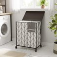 thumbnail image 4 of Laundry Basket with Wheels, Heavy Duty Laundry Hamper with Wood Lid, Clothes Hamper with Divided Removable Liner Bag, Large Capacity Iron-Made Laundry Sorter Laundry Room Organization (Beige), 4 of 7