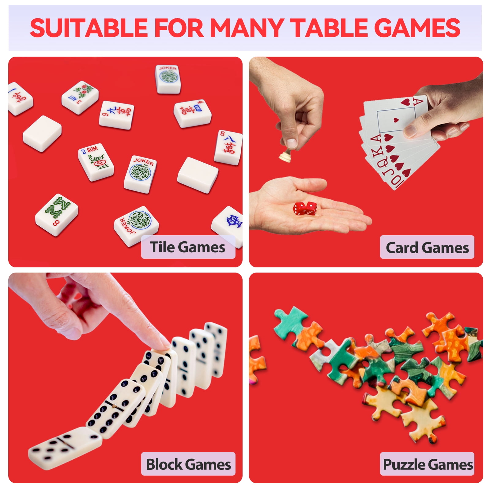 AzulHome Classic Anti-Slip Noise Reducing Game Mat - Mahjong, Poker, Cards Table Cover with Portable Carry Bag (Red)