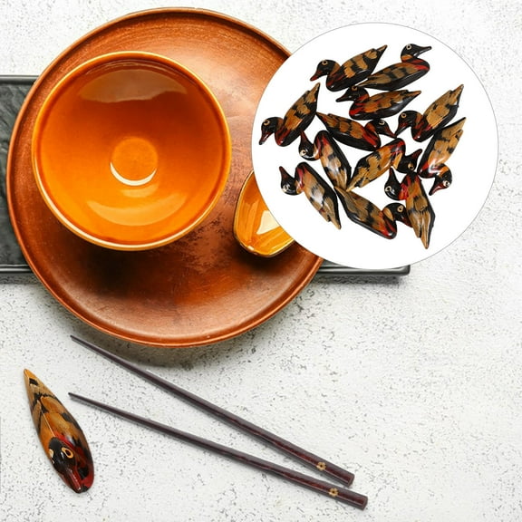 Soimiss 12Pcs Wooden Ducks Statues Chopsticks Rest Rack Multi Tableware Holder For Adults 2.6*1.1*0.7in