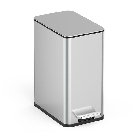 Nine Stars Step-on Bathroom Trash Can, 3 Gallon stainless steel, Pedal open, Hands-free Soft Close lid Garbage bin, Silver