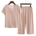 thumbnail image 2 of WREESH Womens 2 Piece Pajama Sets Cotton Linen Summer Short Sleeve Round Neck Pajama Set Printed Tops Pants Set Orange, 2 of 3