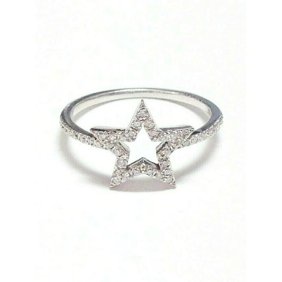 Open Hollow Star Engagement Ring, Pave Set Diamond Ring, Solitaire With Accents Diamond Wedding Anniversary Ring, Celestial Ring, 14K White Gold Plated, 1.6 Ct Simulated Diamond