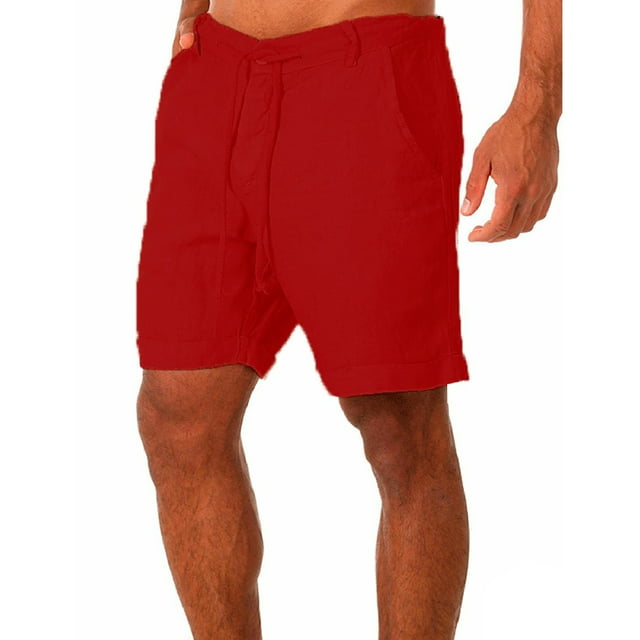 RKSTN Mens Cotton Linen Shorts Oversized Solid Color Button Zipper Waistband Drawstring Soft Breathable 5 Inseam Casual Shorts with Pockets