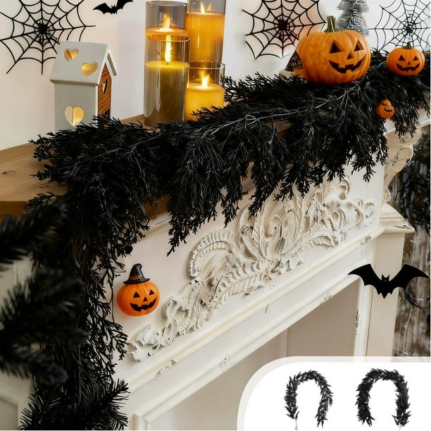 Guirnalda Artificial de Hojas Otoñales Colgantes para Halloween | Plástico Negro | 180 Cm | Decoración para El Hogar, Bodas y Fiestas de Acción de Gracias