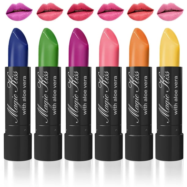 Magic Kiss Juego de pintalabios mate que cambia de color, 6 piezas, con aloe vera, fabricado en Estados Unidos (colores de Aloha 1)