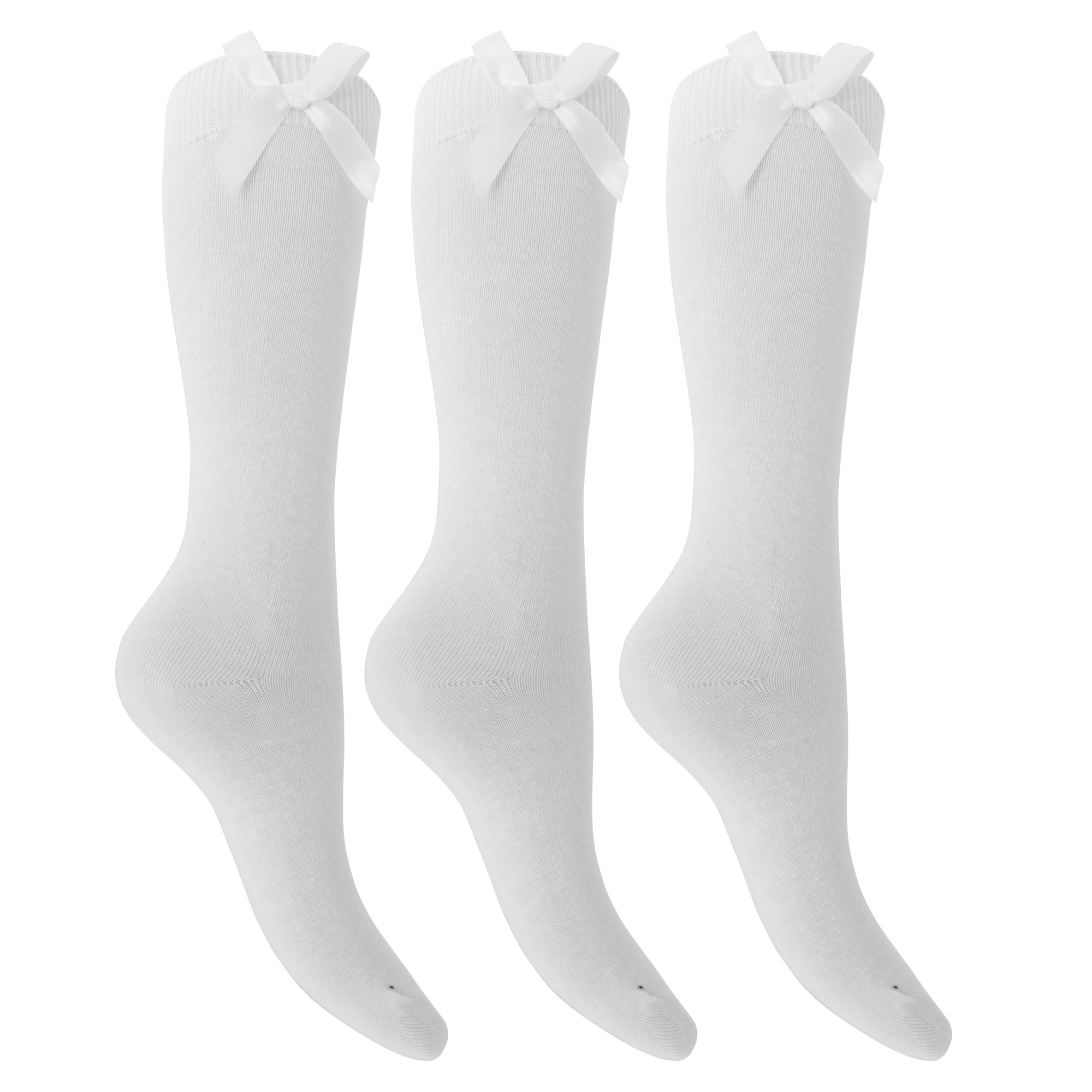 Childrens Girls Bow Detail Cotton Rich Knee High Socks (3 Pairs