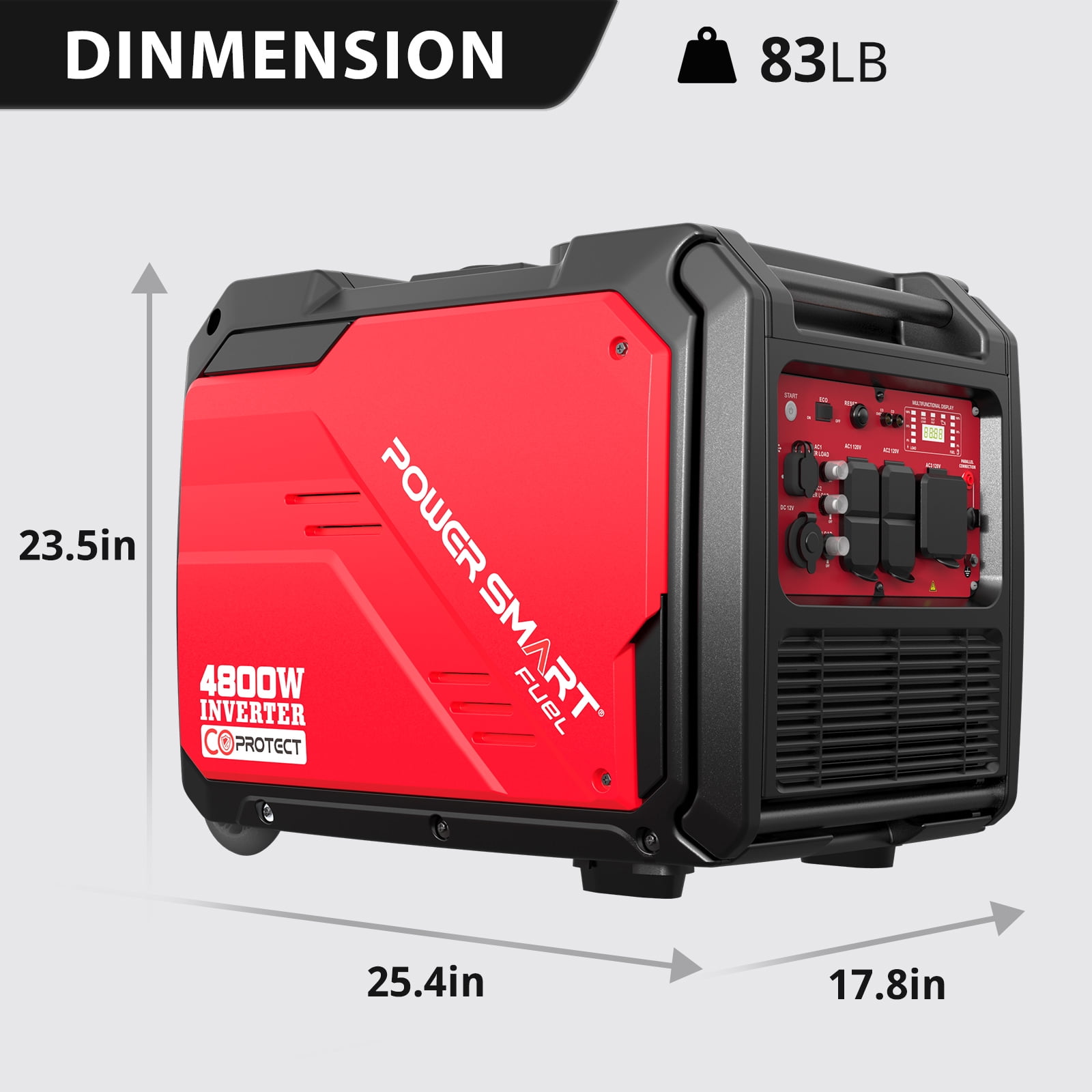 PowerSmart Equipment 4800W Gas Powered Inverter Generator Gas Powered with Wheels,CO Sensor for Outdoor