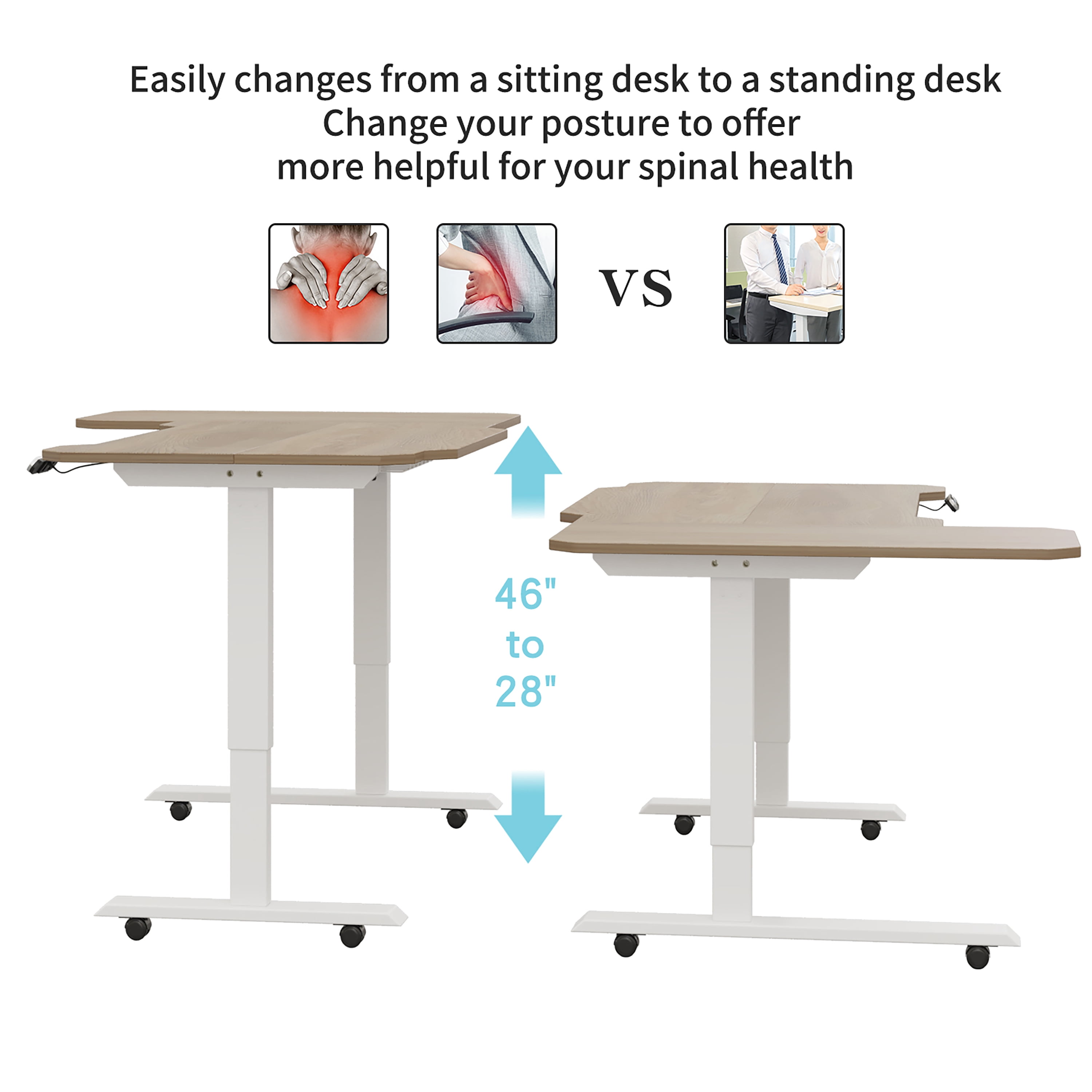 L-Shaped Corner Standing Desk 59" Height Adjustable Electric Standing Desk, Sit and Stand Up Computer Desk For Home Office, Oak
