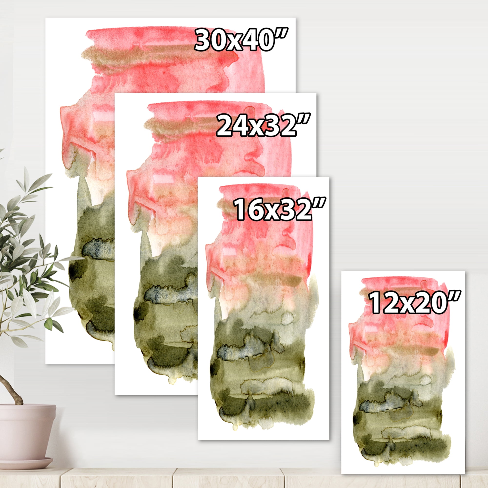 Designart ' Red Pink and Green Abstract Clouds ' Modern Canvas Wall Art Print