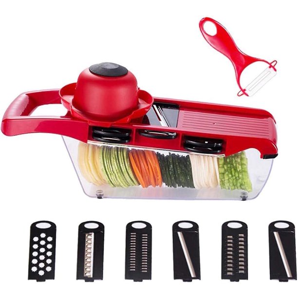 Cortador de verduras 7 en 1 Cortador de alimentos multifunción Rallador Picador Cortador de frutas y queso Cortador de verduras Mandolina Cortador de verduras con 6 intercambiables