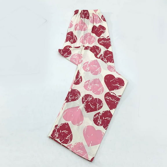 ALLLIST Womens Pajamas Knit Love Heart Sleep Pants Cozy Ladies Sleepwear M-2XL