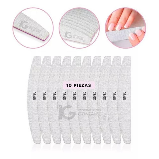 Lima Profesional Para Uñas Acrílicas Gel Manicure 10 Piezas Grosor 80/80 Belié Profesional