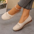 thumbnail image 4 of Rokment Women's Vintage Wedge Low Heels Slip on Penny Loafers Fall Casual Soft Hollow out Leather Comfortable Non Slip Walking Flat Driving Business Office Work Shoes Beige Size 6.5, 4 of 5
