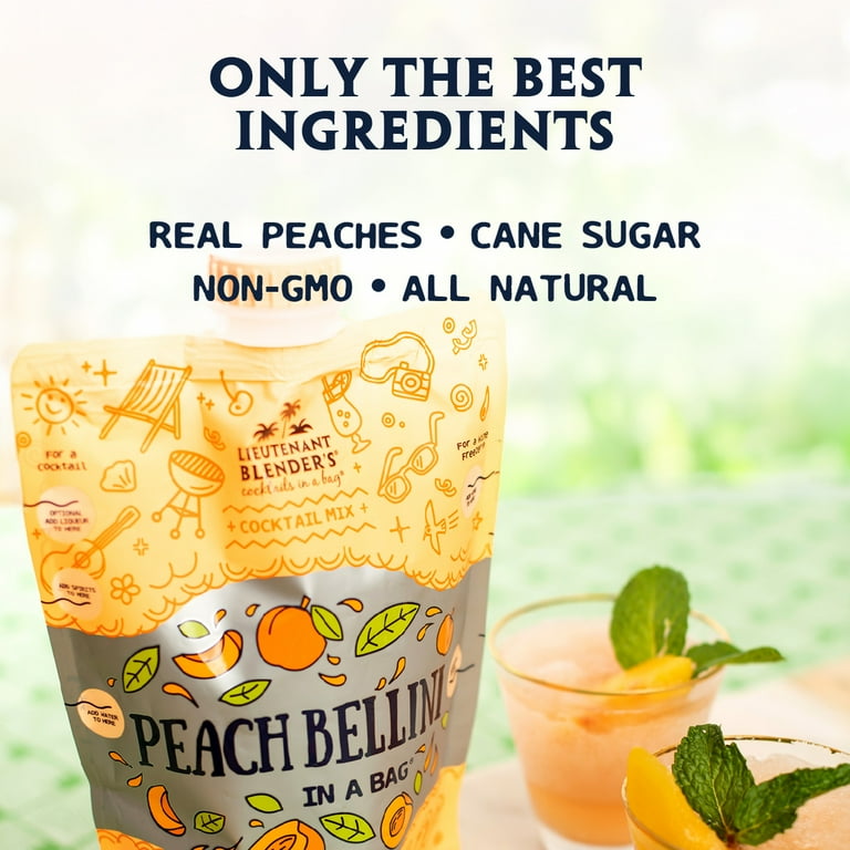 Lt. Blender's Peach Bellini in a Bag - Cocktail Mixer - Makes 1/2 Gallon Wine Slushie Mixes