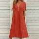 thumbnail image 2 of Vestido largo liso con cuello en V, encaje recortado y volantes para mujer - Poliéster spandex, diseño sexy y elegante, adecuado para fiestas/vacaciones, 2 of 6