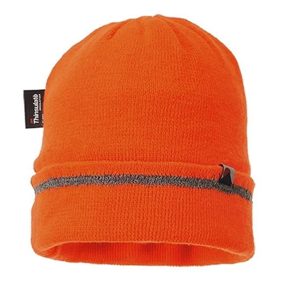 B023 Reflective Trim Knitted Hat, Orange - Regular