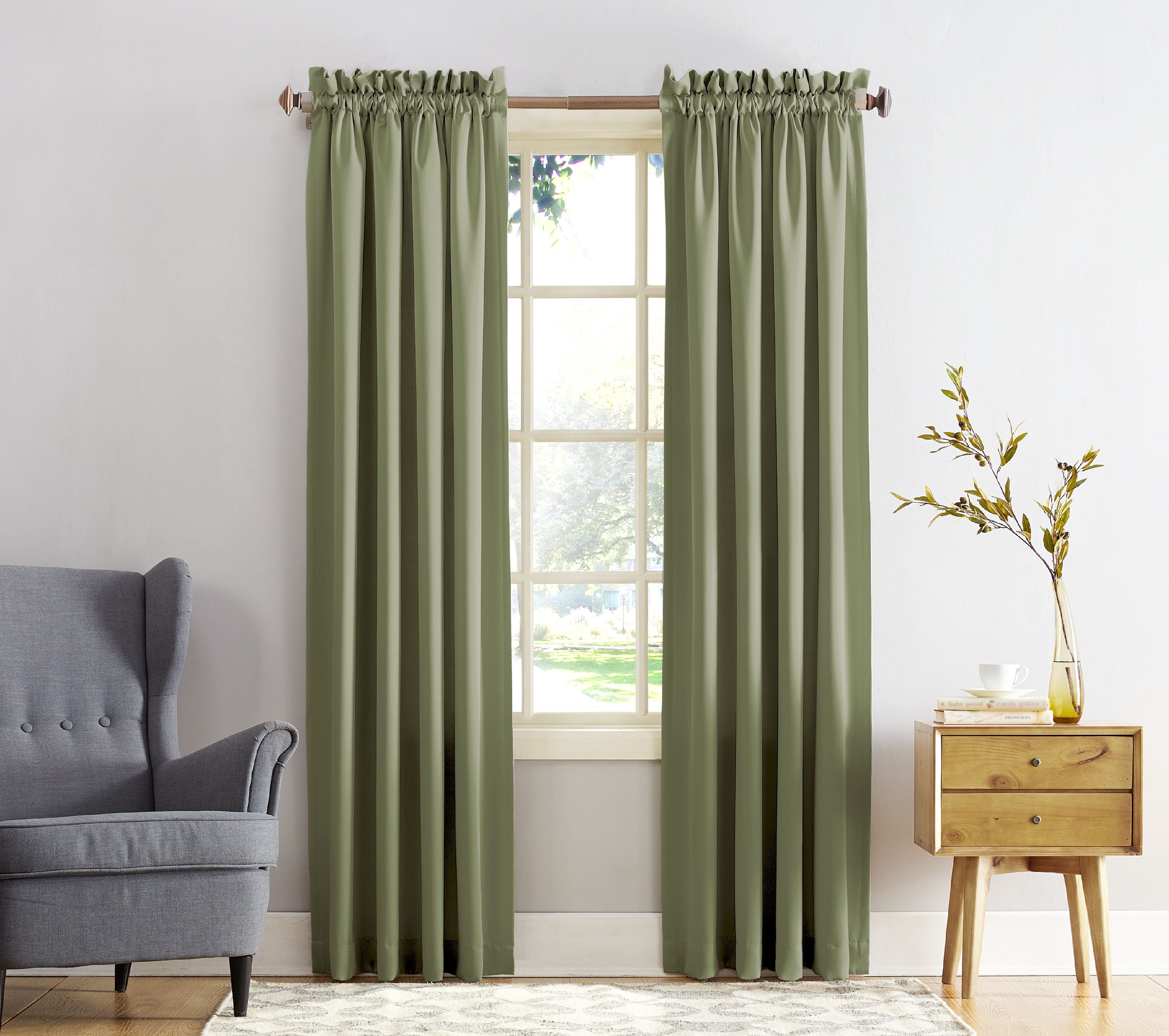 Sun Zero Kylee Energy Efficient Room Darkening Rod Pocket Curtain Panel, 54" X 84", Sage Green