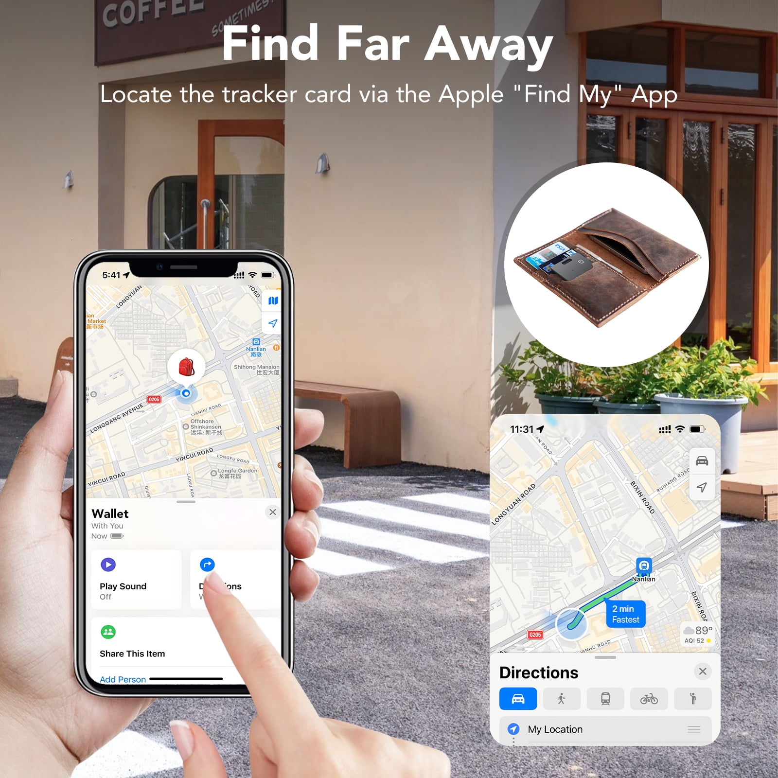 Wallet Tracker Card 2Pack, Bluetooth Tracker with Apple Find My(iOS Only), Rechargeable Thin Smart Card Wallet Finder, Item Finder for Luggage/Passport/Phone/Keys, IP68 Waterproof Black, FCC Approved