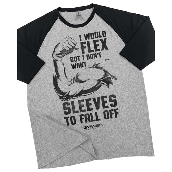 GYMISH RAGLAN I Would Flex Gym T-Shirt for Men – Funny Workout Tee, Fitness & Bodybuilding Shirt, Heather Grey, Small