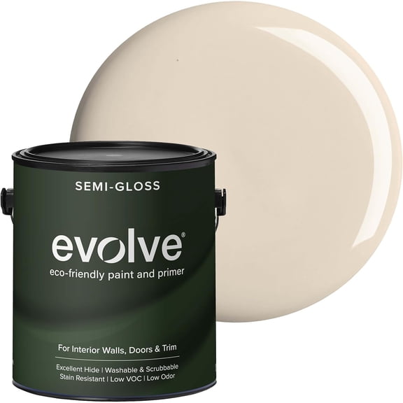 Evolve Eco-Friendly Beach Beige Semi-Gloss Acrylic Latex Paint and Primer, 1 Gallon