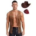 thumbnail image 2 of Conjunto de disfraz de vaquero occidental para hombre, para fiesta de Halloween, con remaches de borlas de gamuza sintética, chaleco steampunk con sombrero y pañuelo, 2 of 5