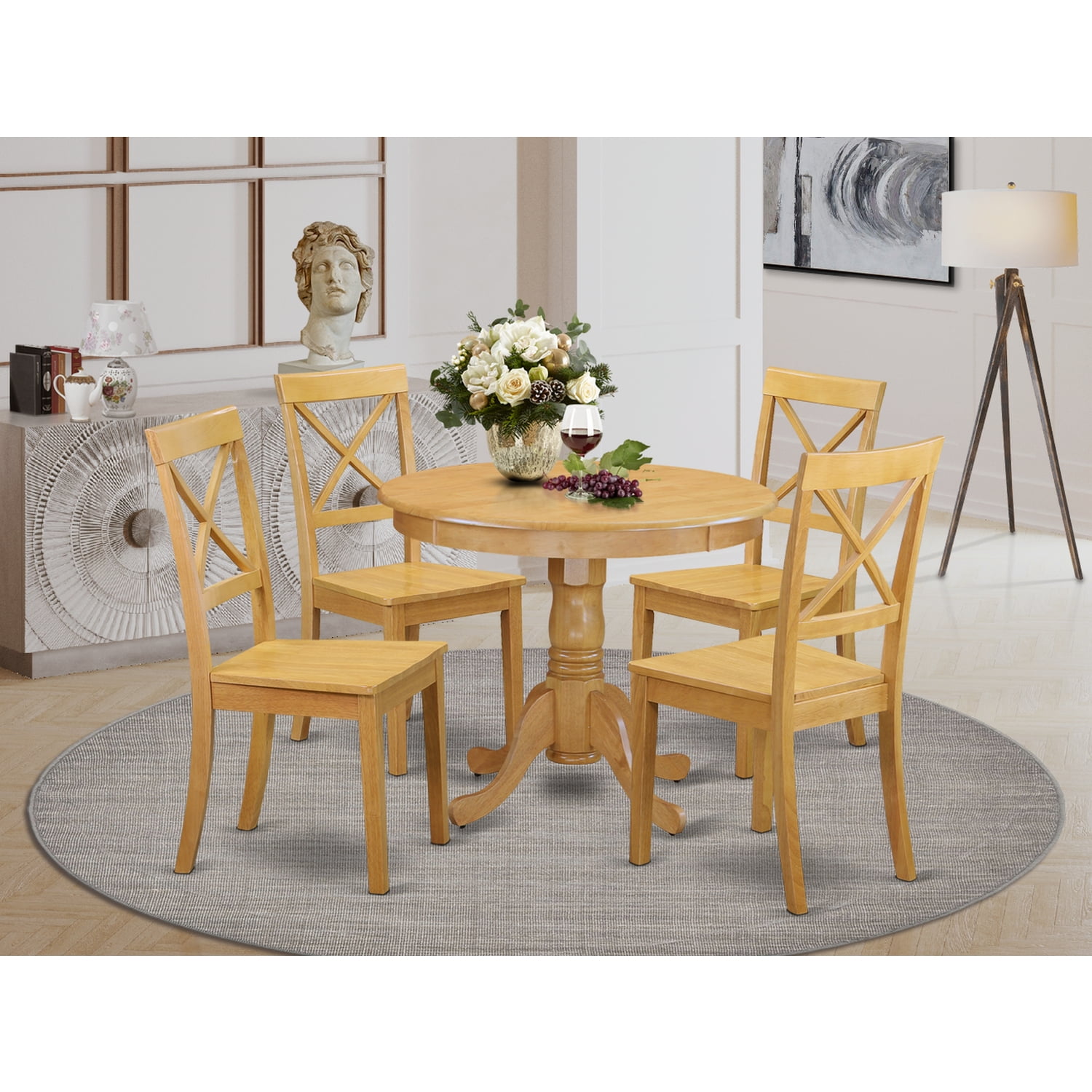 ANBO5OAKW 5 Pc Kitchen table set with a Dining Table and 4 Wood Seat
