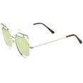 thumbnail image 3 of sunglassLA Unisex Women's Cut-Out Metal Open Frame Mirrored Lens Round Cat Eye Sunglasses (Silver / Pink-Green Mirror) - 52mm, 3 of 4