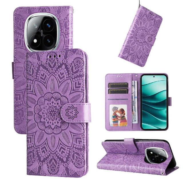Funda tipo cartera GANGXUN para Xiaomi Redmi Note 14 Pro 5G , diseño girasol, cuero PU, soporte, cierre magnético, tarjetero