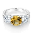 thumbnail image 3 of Gem Stone King 4.50 Cttw Yellow Citrine 3-Stone Ring for Women | 925 Sterling Silver | Round 8MM and 6MM | Gemstone Birthstone | Three Stone Wedding Engagement Anniversary Promise Ring| Size 5, 3 of 5