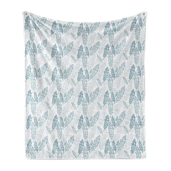 Teal and White Soft Flannel Fleece Throw Blanket, Pastel Colored Grunge Looking Feathers Flying Bohemian Ethnic, Cozy Plush for Indoor and Outdoor Use, 60" x 80", Teal Dark Blue White, by Ambesonne