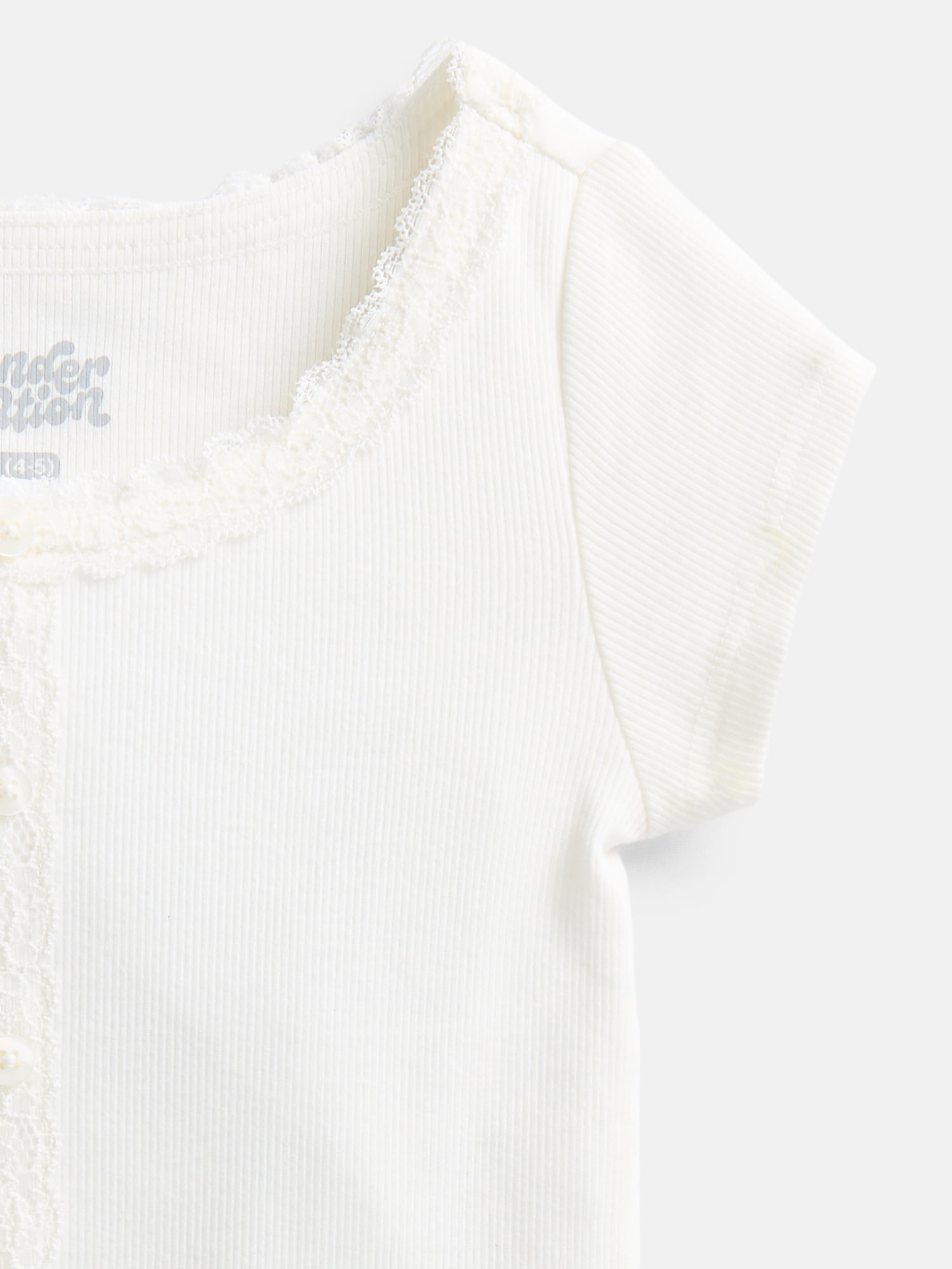 Wonder Nation Girls' Lace and Button Front Top with Short Sleeves, Sizes 4-18 & Plus
