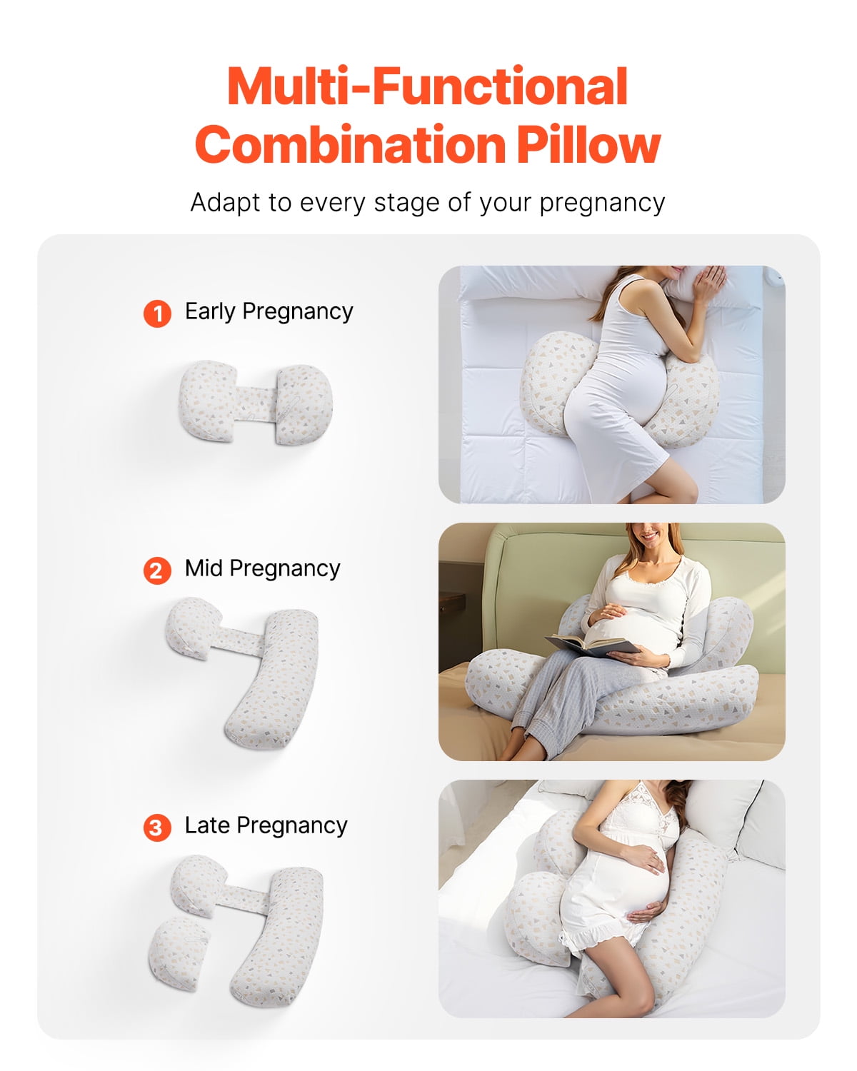 VEVOR Pregnancy Pillows for Sleeping, Adjustable Maternity Pillow for Pregnant Women, Soft Pregnancy Body Pillow with Removable & Washable Cover for Back Belly Hip Support, Lightweight