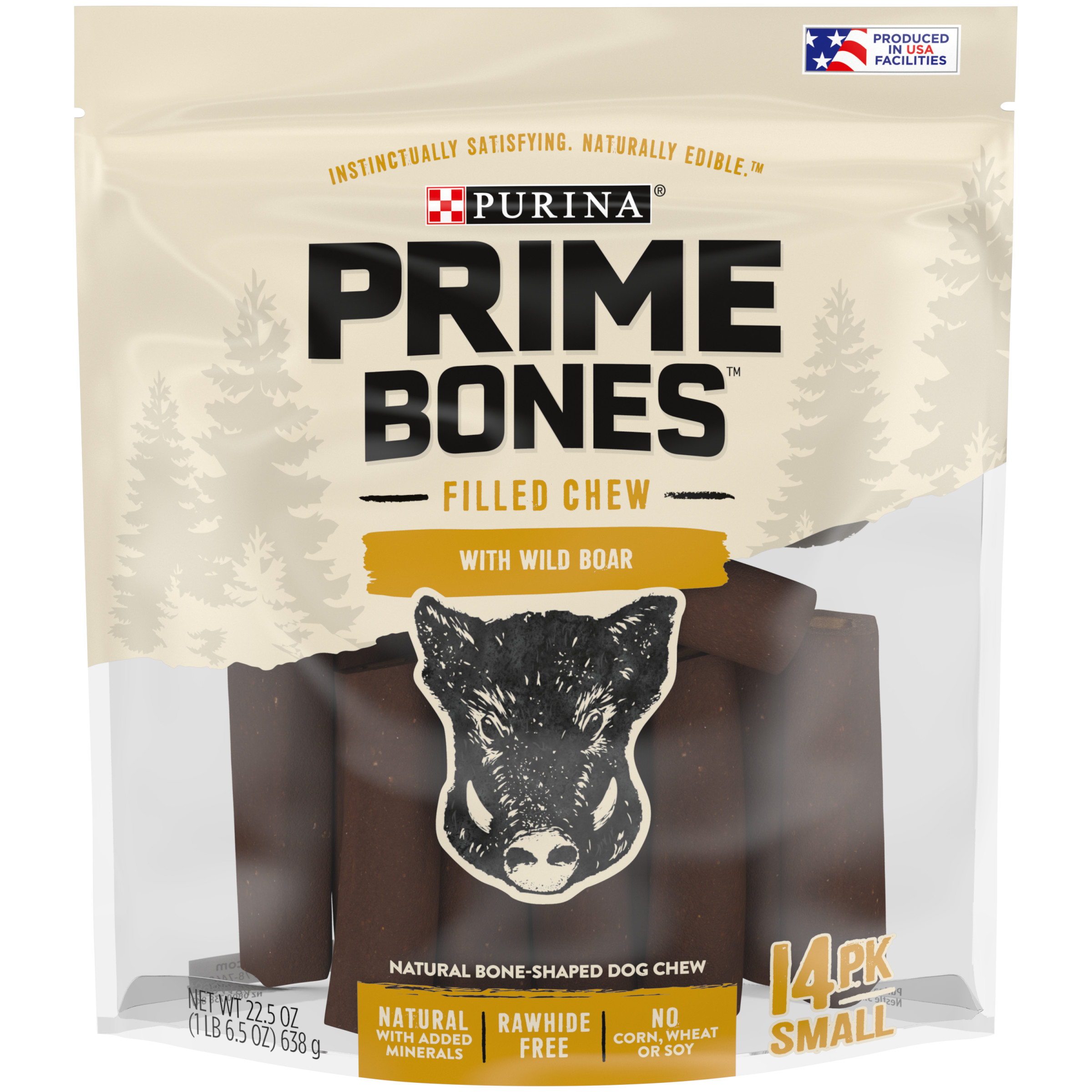 Purina Prime Bones Natural Small Dog Treat, Filled Chew With Wild Boar
