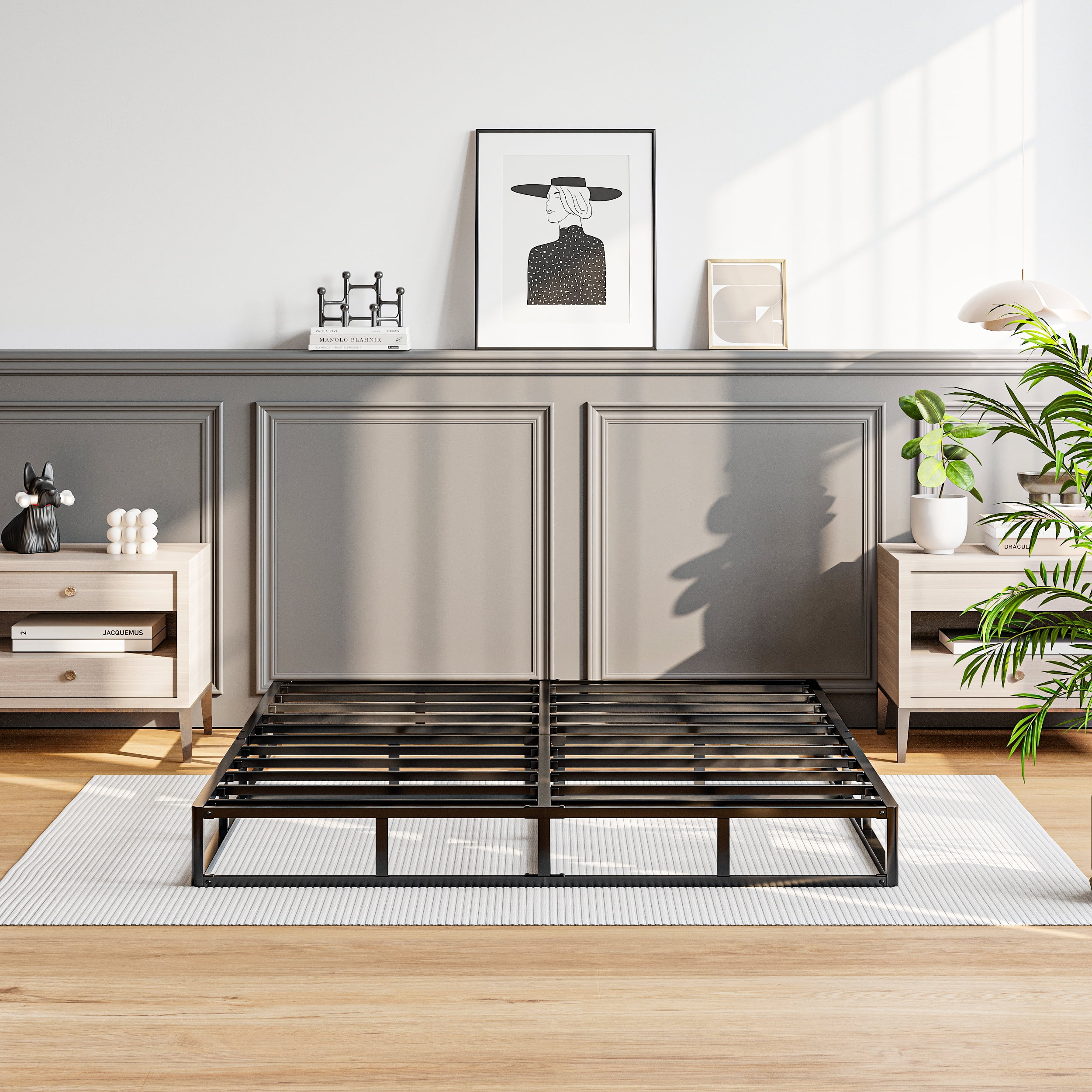 5 inch Queen Metal Box Spring, Durable Mattress Foundation, Fabric Cover Included, Easy Assembly