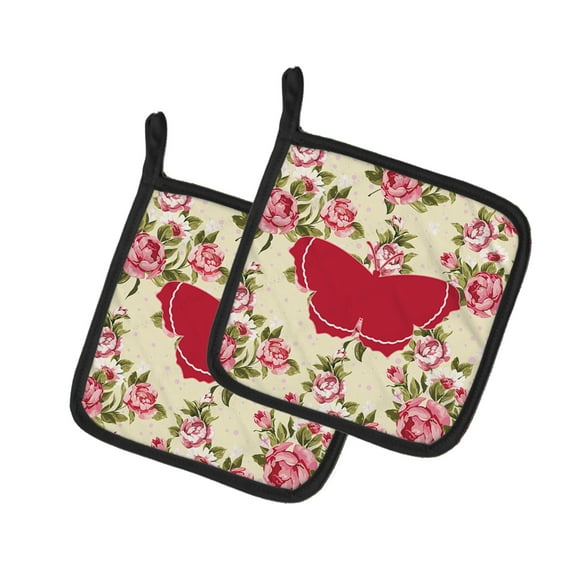 Caroline's Treasures BB1037-RS-YW-PTHD Butterfly Shabby Chic Yellow Roses Pair of Pot Holders , 7.5HX7.5W, multicolor