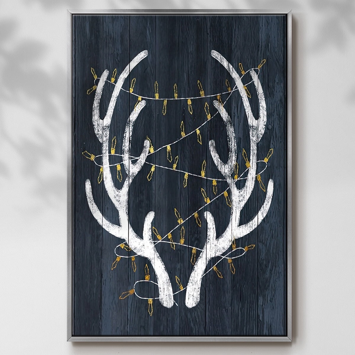 Antlers & Lights - Framed Gallery Wrapped Holiday Canvas - 17 x 25 - Silver Frame