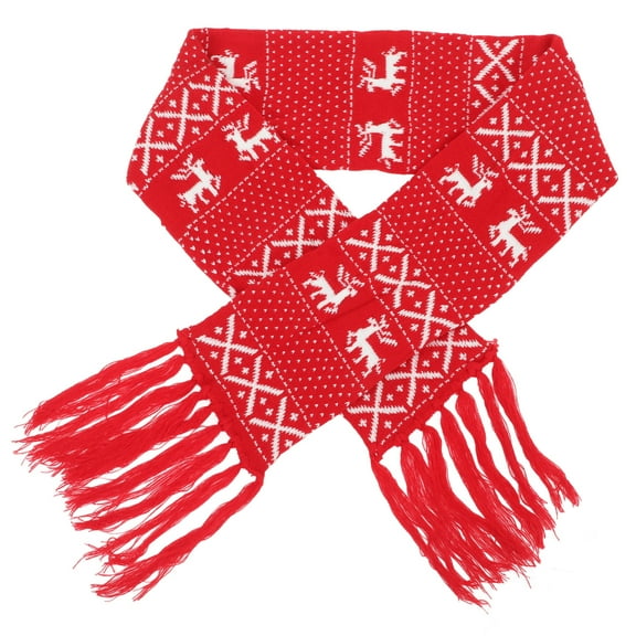 EXHUMKY BERTDOMD Christmas Red Wool Knit Scarf Women Men Winter Warm Snowflakes