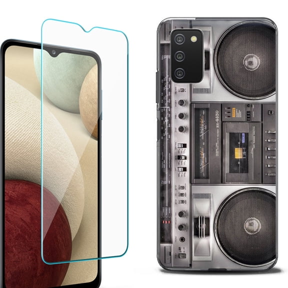 Slim-Fit Protective Fashion Phone Case (Black) for Samsung Galaxy A03s, with Tempered Glass Screen Protector, by OneToughShield ® - Boombox