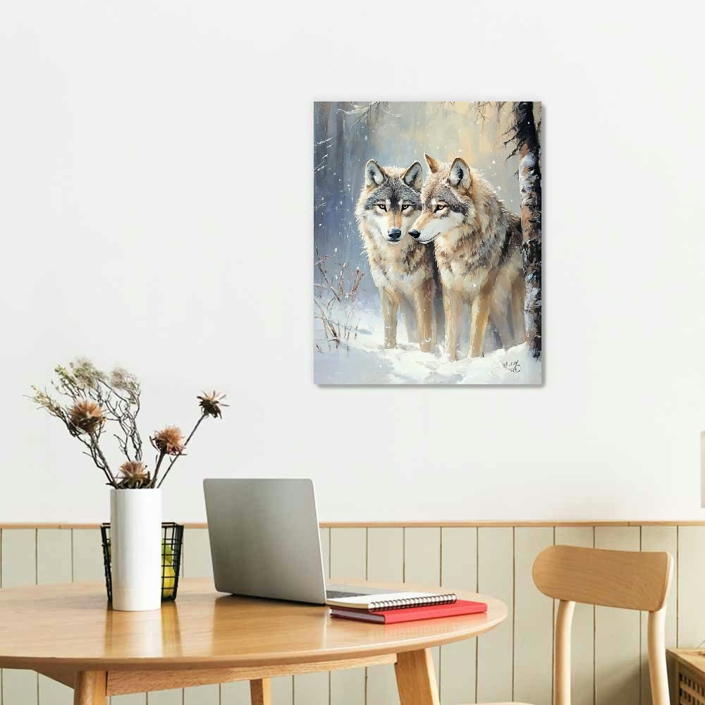 Autua  Paint by Numbers for Adults Beginner Kits, Animals Wolf, Forest Snow Scene, Paint by Number DIY Oil Painting Gift Kit for Home Decor 16x20 in