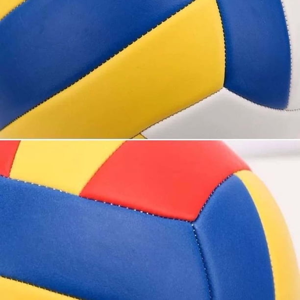 Ballon De Volley Taille 5 Officiel – Cousu Machine, Intérieur/plage, En PVC Souple Et Résistant – Bleu/blanc/jaune