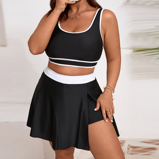 Tankini de verano para mujer, traje de baño deportivo de dos piezas con estampado de patchwork y escote en V profundo, con aros, para mujer, tankinis, 2 piezas