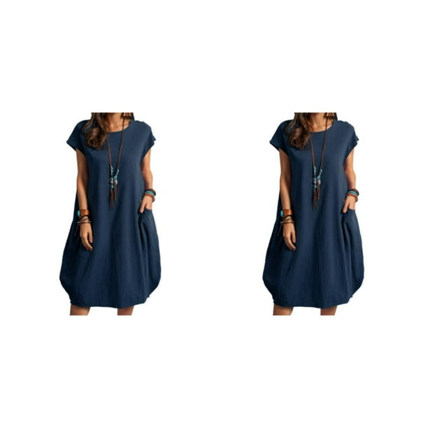 Sonducket Vestido de poliéster para mujer, sin mangas, informal, de verano, transpirable, cuello , bolsillo doble, vestidos de moda para niñas Type3 NO3